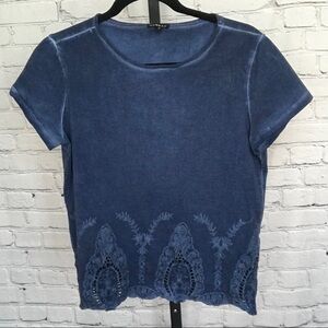 Hannah Blue Embroidered Short-Sleeve Blouse